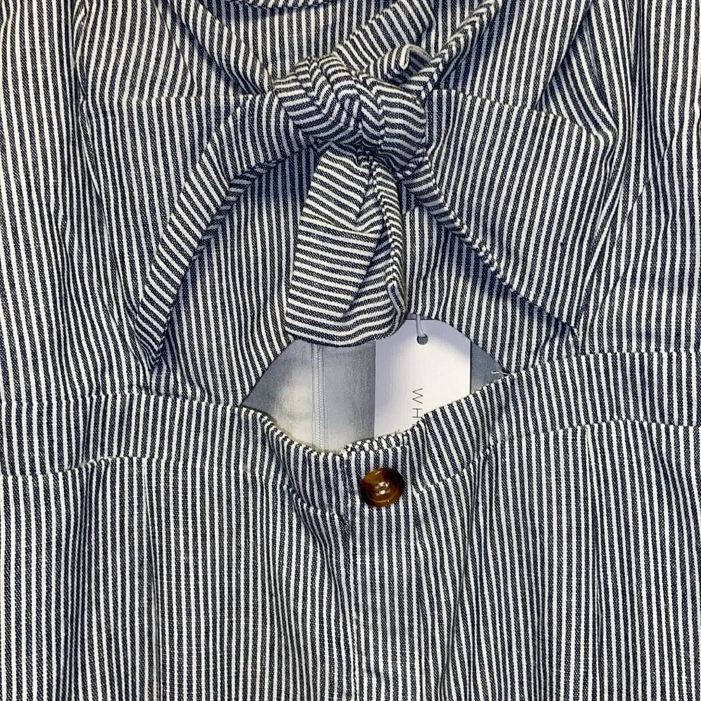 White Closet Navy White Ticking Sweetheart Neckline Nautical Midi Sundress - Picture 3 of 11